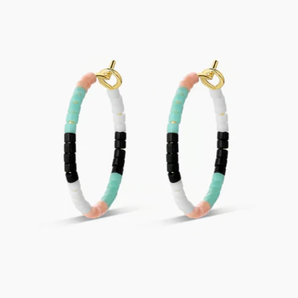 GORJANA Palm Desert Gigi 18k Gold Plated Glass Beaded Striped Hoop Earrings Boho